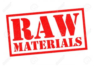 RAW MATERIALS red Rubber Stamp over a white background.